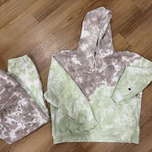 Champion Tie-Dye Hoodie and Joggers Set - Green and Grey
